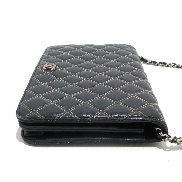 Auth CHANEL Matelasse/Double Stitch - Dark Navy Pink Lambskin Other Style Wallet - Picture 10 of 13